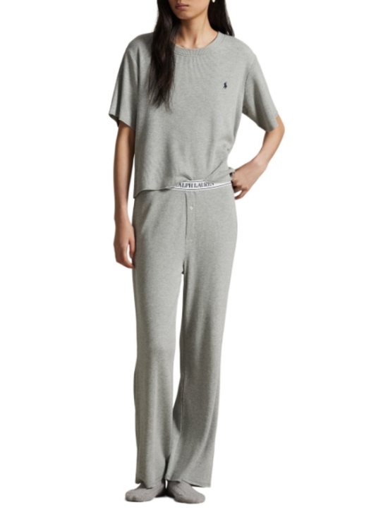 Polo Ralph Lauren Women's 2-Piece Short Sleeves Top and Pants Pajama Set - Gray